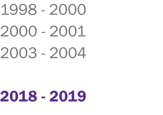 1998 - 2000 2000 - 2001 2003 - 2004  2018 - 2019